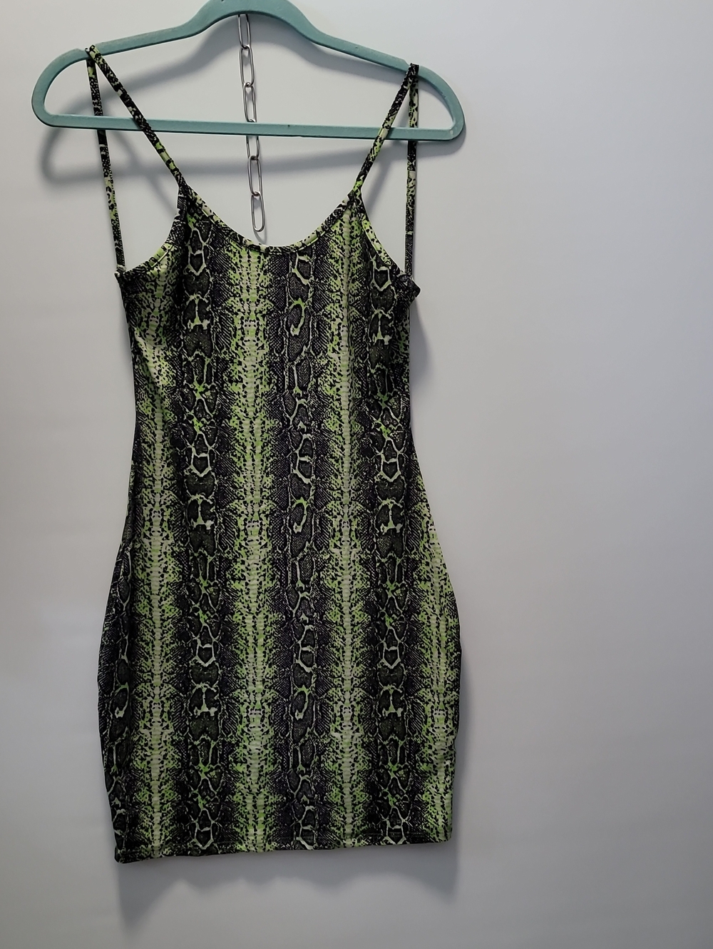 Xtaren Neon Green and Black Snakeprint Slip Dress
